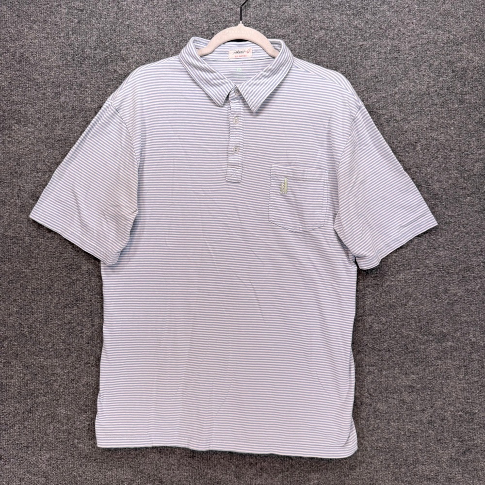 Johnnie O Polo Shirt Boys Youth 16 Blue Striped Pocket Surfer Logo‎ Casual